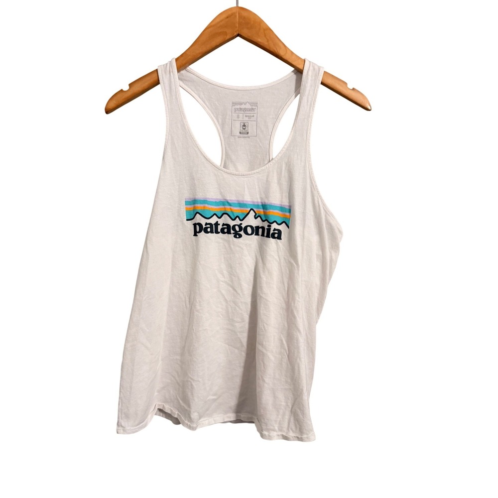 Patagonia Tank Top Womens Small White Organic Cotton Racerback Fitz Roy Logo